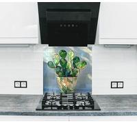 Myphotostation 110x70cm Desert Bloom Stained Cactus Glass Splashback for stove Tempered Glass Backsplash, Glass Backguards For Kitchen Stove, Cutting Board, Cooker Wall Panel, Stove Back Cover