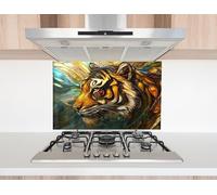 Myphotostation 110x70cm Golden Gaze Abstract Tiger Glass Splashback for stove Tempered Glass Backsplash, Glass Backguards For Kitchen, Stove Wall Protector, Cutting Board, Stove Back Cover
