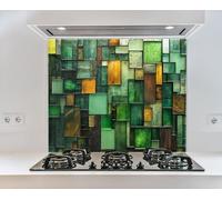 Myphotostation 110x70cm Green and Amber Stained Glass Splashback for stove Tempered Glass Backsplash, Glass Backguards For Kitchen, Stove Wall Protector,Cooker Wall Panel