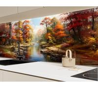 Myphotostation 120x48cm Autumn River Landscape Glass Splashback for stove Tempered Glass Backsplash, Glass Backguards For Kitchen, Stove Wall Protector, Cooker Wall Panel, Stove Back Cover