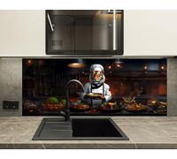 Myphotostation 120x48cm Chef Tiger in the Kitchen Glass Splashback for stove Tempered Glass Backsplash, Glass Backguards For Kitchen, Stove Wall Protector, Cooker Wall Panel, Stove Back Cover