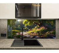 Myphotostation 120x48cm Enchanted Forest Stream with Deer Glass Splashback for stove Tempered Glass Backsplash, Glass Backguards For Kitchen, Cooker Wall Panel, Stove Back Cover