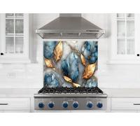 Myphotostation 120x48cm Golden Veins Leaves Glass Splashback for stove Tempered Glass Backsplash, Glass Backguards For Kitchen, Stove Wall Protector, Cooker Wall Panel, Stove Back Cover