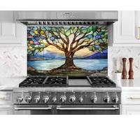 Myphotostation 120x48cm Stained Tree by the Lake Glass Splashback for stove Tempered Glass Backsplash, Glass Backguards For Stove Wall Protector, Cutting Board, Cooker Wall Panel, Stove Back Cover