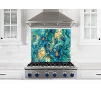 Myphotostation 122x61cm Blue Bloom Cascade Teal Glass Splashback for stove Tempered Glass Backsplash, Glass Backguards For Kitchen Stove,Cutting Board, Cooker Wall Panel, Stove Back Cover