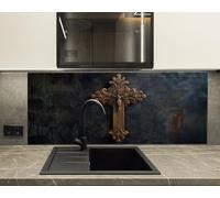 Myphotostation 122x61cm Bronze Cross Glass Splashback for stove Tempered Glass Backsplash, Glass Backguards For Kitchen, Stove Wall Protector, Cutting Board, Cooker Wall Panel, Stove Back Cover