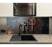 Myphotostation 122x61cm Three Crosses Religious Glass Splashback for stove Tempered Glass Backsplash, Glass Backguards For Kitchen, Stove Wall Protector, Cutting Board, Stove Back Cover