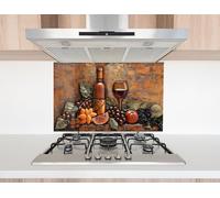 Myphotostation 127x85cm Fruit & Wine Still Life Glass Splashback for stove Tempered Glass Backsplash, Glass Backguards For Kitchen, Stove Wall Protector, Cutting Board, Stove Back Cover