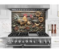 Myphotostation 127x85cm Rooster with Sunflowers Glass Splashback for stove Tempered Glass Backsplash, Glass Backguards For Kitchen, Stove Wall Protector, Cooker Wall Panel, Stove Back Cover