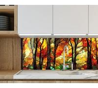 Myphotostation 30.4x25.4cm Autumn Forest Stained Glass Glass Kitchen Splashback Tempered Glass Splashback For Kitchen, Stove Wall Protector, Cooker Wall Panel, Stove Back Cover