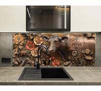Myphotostation 30.4x25.4cm Mother Cow and Calf with Blossoms Glass Splashback for stove Tempered Glass Backsplash, Glass Backguards For Kitchen, Stove Wall Protector, Cutting Board, Stove Back Cover