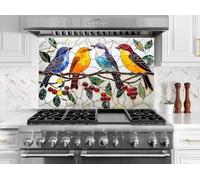 Myphotostation 30.4x25.4cm Stained Birds Glass Splashback for stove Tempered Glass Backsplash, Glass Backguards For Kitchen Stove, Cutting Board, Cooker Wall Panel, Stove Back Cover
