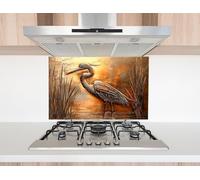 Myphotostation 50x35cm Graceful Heron by the Marsh Glass Splashback for stove Tempered Glass Backsplash, Glass Backguards For Kitchen, Stove Wall Protector, Cutting Board, Stove Back Cover