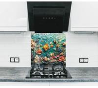 Myphotostation 60x60cm Colorful Coral Reef Stained Glass Splashback for stove Tempered Glass Backsplash, Glass Backguards For Stove Wall Protector, Cutting Board, Cooker Wall Panel, Stove Back Cover