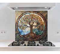 Myphotostation 60x60cm Stained Life of Tree Glass Splashback for stove Tempered Glass Backsplash, Glass Backguards For Kitchen, Cutting Board, Cooker Wall Panel, Stove Back Cover
