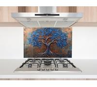Myphotostation 63.5x30.5cm Blue Tree of Life Glass Splashback for stove Tempered Glass Backsplash, Glass Backguards For Kitchen, Stove Wall Protector, Cutting Board, Stove Back Cover