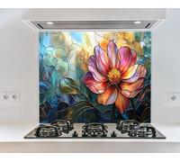 Myphotostation 63.5x30.5cm Celestial Bloom Multicolor Floral Glass Splashback for stove Tempered Glass Backsplash, Glass Backguards For Kitchen, Stove Wall Protector, Cutting Board, Stove Back Cover