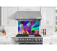 Myphotostation 63.5x30.5cm Neon Abstract Glass Splashback Tempered Glass Backsplash, Glass Backguards Stove Wall Protector, Cutting Board, Cooker Wall Panel, Stove Back Cover