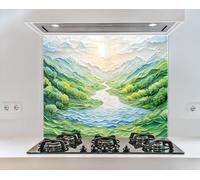 Myphotostation 63.5x30.5cm River Landscape Glass Splashback for stove Tempered Glass Backsplash, Glass Backguards For Kitchen, Stove Wall Protector,Cooker Wall Panel
