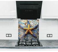 Myphotostation 63.5x30.5cm Stained Golden Starfish Glass Splashback for stove Tempered Glass Backsplash, Glass Backguards For Kitchen Stove, Cutting Board, Cooker Wall Panel, Stove Back Cover