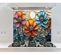 Myphotostation 63.5x30.5cm Sunlit Bloom Vibrant Floral Glass Splashback for stove Tempered Glass Backsplash, Glass Backguards For Kitchen, Stove Wall Protector, Cutting Board, Stove Back Cover