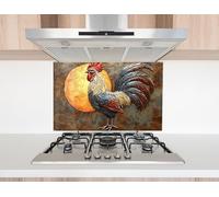 Myphotostation 63.5x30.5cm Sunlit Rooster Majesty Glass Splashback for stove Tempered Glass Backsplash, Glass Backguards For Kitchen, Stove Wall Protector, Cooker Wall Panel, Stove Back Cover