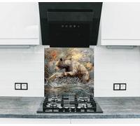 Myphotostation 63.5x30.5cm Wild Bear Fishing Scene Nature-Inspired Glass Splashback for stove Tempered Glass Backsplash, Glass Backguards For Kitchen, Stove Wall Protector, Cooker Wall Panel