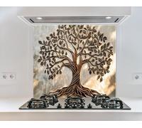 Myphotostation 63.5x46cm Bronze & White Tree of Life Glass Splashback for stove Tempered Glass Backsplash, Glass Backguards For Kitchen, Stove Wall Protector, Cooker Wall Panel, Stove Back Cover