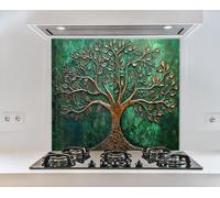 Myphotostation 63.5x46cm Copper Tree of Life Glass Splashback for stove Tempered Glass Backsplash, Glass Backguards For Kitchen, Stove Wall Protector, Cutting Board, Stove Back Cover