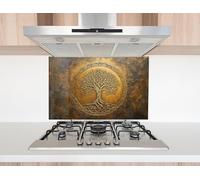 Myphotostation 63.5x46cm Eternal Roots Golden Tree of Life Glass Splashback for stove Tempered Glass Backsplash, Glass Backguards For Kitchen, Stove Wall Protector, Cutting Board, Stove Back Cover
