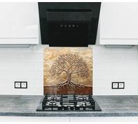 Myphotostation 63.5x46cm Golden Roots Tree of Life Glass Splashback for stove Tempered Glass Backsplash, Glass Backguards For Kitchen, Stove Wall Protector, Cutting Board, Cooker Wall Panel