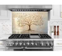 Myphotostation 63.5x46cm Golden Tree of Life Glass Splashback for stove Tempered Glass Backsplash, Glass Backguards For Kitchen, Stove Wall Protector, Cooker Wall Panel, Stove Back Cover