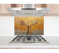Myphotostation 63.5x46cm Golden Whale Tail Grace Glass Splashback for stove Tempered Glass Backsplash, Glass Backguards For Kitchen, Stove Wall Protector, Cooker Wall Panel, Stove Back Cover