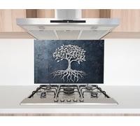 Myphotostation 63.5x46cm Silver Tree of Life Glass Splashback for stove Tempered Glass Backsplash, Glass Backguards For Kitchen, Stove Wall Protector, Cutting Board, Stove Back Cover