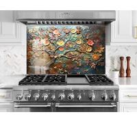 Myphotostation 65x30.5cm Floral Harmony Printed Toughened Glass Splashback for Kitchen, Tempered Heat Resistant Glass Splashbacks for Cookers