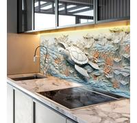 Myphotostation 65x30.5cm Tranquil Sea Turtle Glass Kitchen Splashback Tempered Glass Splashback For Kitchen, Stove Wall Protector, Cooker Wall Panel, Stove Back Cover