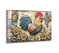 Myphotostation 70x50cm Rooster and Sunflowers Glass Splashback for stove Tempered Glass Backsplash, Glass Backguards For Kitchen, Stove Wall Protector, Cooker Wall Panel, Stove Back Cover