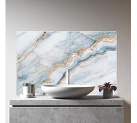 Myphotostation 72x46cm Blue & Beige Marble Glass Splashback for stove Tempered Glass Backsplash, Glass Backguards For Kitchen, Stove Wall Protector, Cutting Board, Stove Back Cover