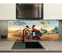 Myphotostation 72x46cm Country Charm Cow on Truck Farm Animal Glass Splashback for stove Tempered Glass Backsplash, Glass Backguards For Kitchen, Cooker Wall Panel, Stove Back Cover