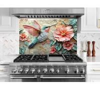 Myphotostation 76x35.5cm Hummingbird Glass Splashback for stove Tempered Glass Backsplash, Glass Backguards For Stove Wall Protector, Cutting Board, Cooker Wall Panel, Stove Back Cover