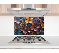 Myphotostation 76x35.5cm Multicolor Floral Glass Splashback for stove Tempered Glass Backsplash, Glass Backguards For Kitchen, Stove Wall Protector, Cutting Board, Stove Back Cover