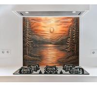 Myphotostation 76x38cm Sunset Over the Pines Glass Splashback for stove Tempered Glass Backsplash, Glass Backguards For Kitchen, Stove Wall Protector, Cutting Board, Stove Back Cover