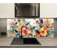 Myphotostation 76x38cm Watercolor Bloom Garden Glass Splashback for stove Tempered Glass Backsplash, Glass Backguards For Kitchen, Cooker Wall Panel, Stove Back Cover