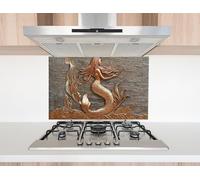 Myphotostation 76x40.5cm Bronze Mermaid Elegance Glass Splashback for stove Tempered Glass Backsplash, Glass Backguards For Kitchen, Stove Wall Protector, Cooker Wall Panel, Stove Back Cover