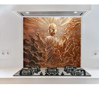 Myphotostation 76x40.5cm Copper Jesus Glass Splashback for stove Tempered Glass Backsplash, Glass Backguards For Kitchen, Stove Wall Protector, Cooker Wall Panel, Stove Back Cover