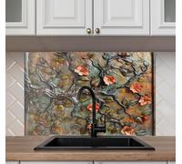 Myphotostation 76x40.5cm Copper Tile Tree Glass Splashback for stove Tempered Glass Backsplash, Glass Backguards For Kitchen, Cutting Board, Cooker Wall Panel, Stove Back Cover