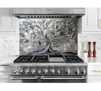 Myphotostation 76x40.5cm Metallic Mosaic Tree of Life Glass Splashback for stove Tempered Glass Backsplash, Glass Backguards For Kitchen, Stove Wall Protector, Cutting Board, Cooker Wall Panel