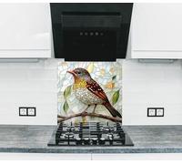 Myphotostation 76x40.5cm Stained Serene Songbird Glass Splashback for stove Tempered Glass Backsplash, Glass Backguards For Kitchen Stove, Cutting Board, Cooker Wall Panel, Stove Back Cover