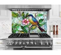 Myphotostation 76x40.5cm Stained Tropical Serenade Bird Glass Splashback for stove Tempered Glass Backsplash, Glass Backguards For Kitchen, Stove Wall Protector, Cooker Wall Panel, Stove Back Cover