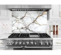 Myphotostation 76x46cm White Luxe Marble Glass Splashback for stove Tempered Glass Backsplash, Glass Backguards For Stove Wall Protector, Cutting Board, Cooker Wall Panel, Stove Back Cover